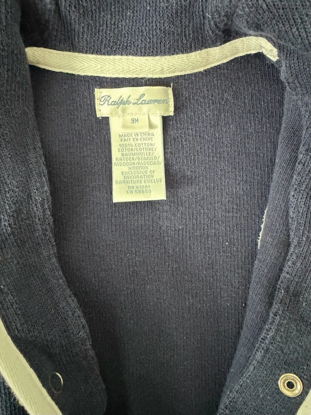 Ralph Lauren Navy Blue Baby Onesie Footed Winter Romper size 9M